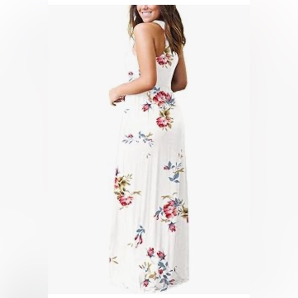 Women's Bohemian Floral Jersey Sleeveless
Racerback Maxi Summer Dress LG Pockets - Picture 3 of 16